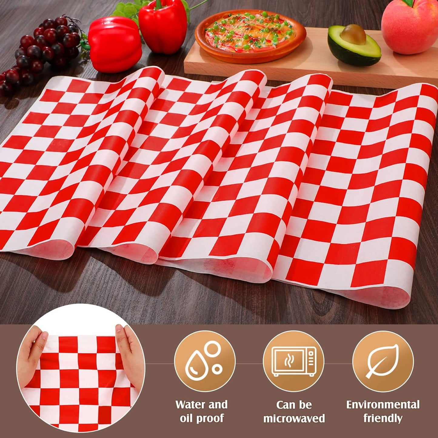 Red or Black Check Deli Sandwich Wrap Paper 12"x12" - 2000/Case ECO BOX