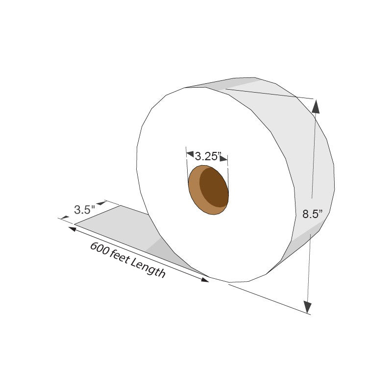 Jumbo Toilet Paper Rolls 2 ply 8.25" x 3.5" x 600 feet, 8 rolls/case ECO BOX