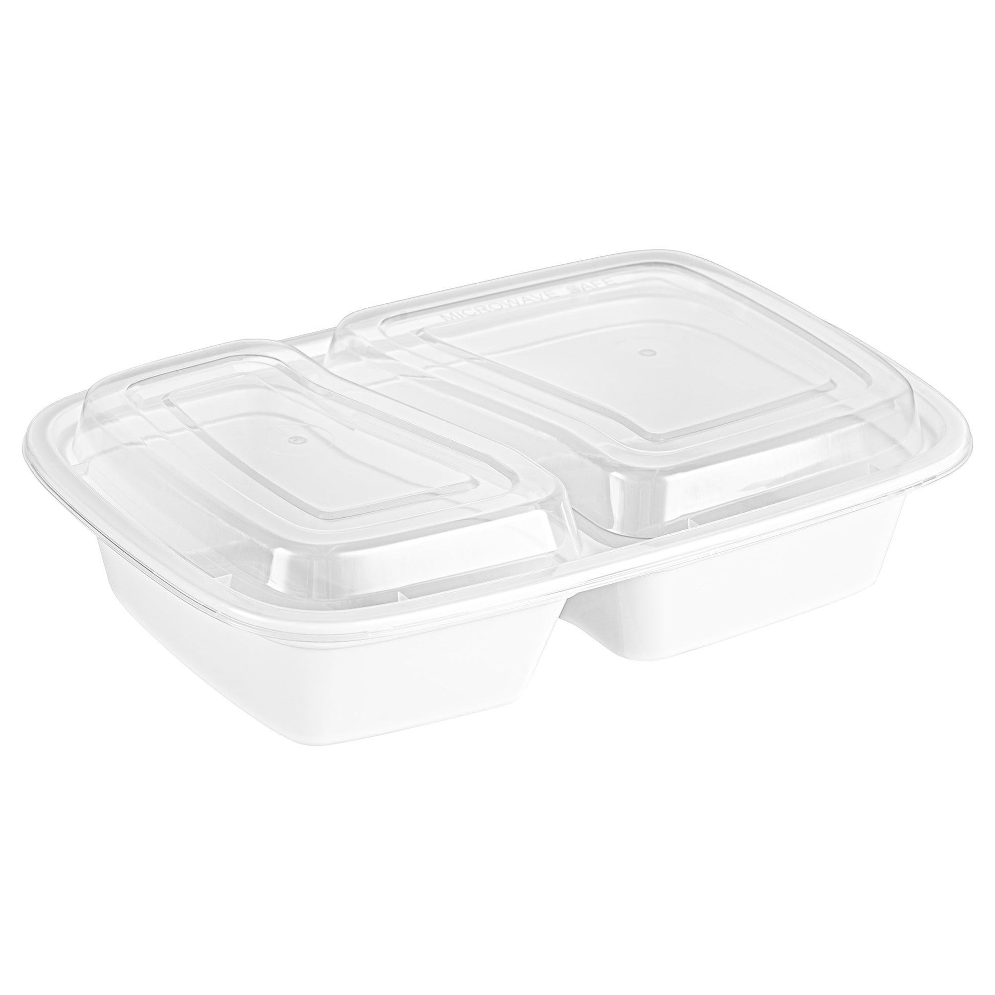 32 oz Rectangle 2 Compartment Microwavable White Container with Clear Lid - 150/Case ECO BOX