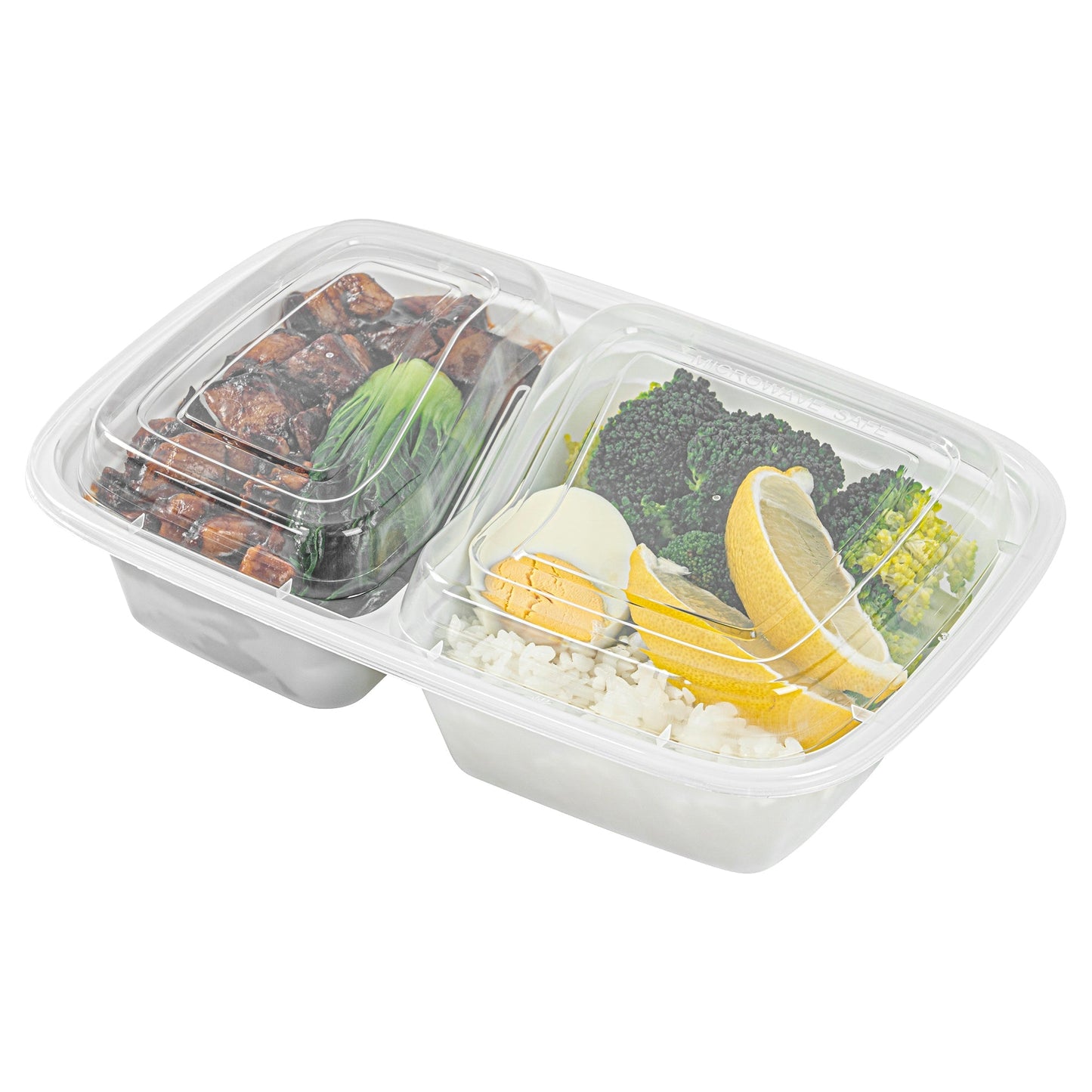 32 oz Rectangle 2 Compartment Microwavable White Container with Clear Lid - 150/Case ECO BOX